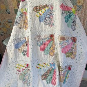 Vintage 1950s Patchwork Quilt Blanket Runner Feedsack Cotton Ditsy Floral